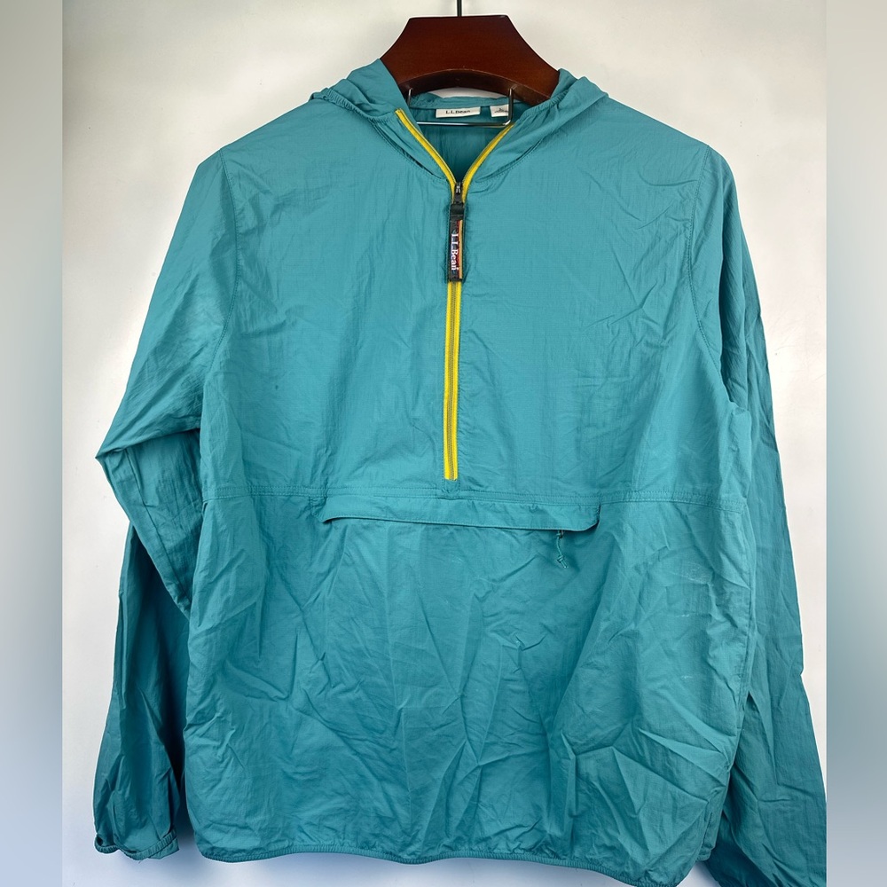 LL BEAN Vintage Jacket Men XL Green Packable Windbreaker Rain Half Zip READ‎